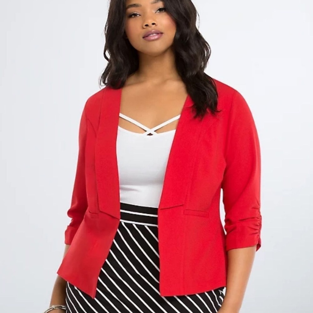 Torrid Salsa Red Ruched Sleeve Blazer